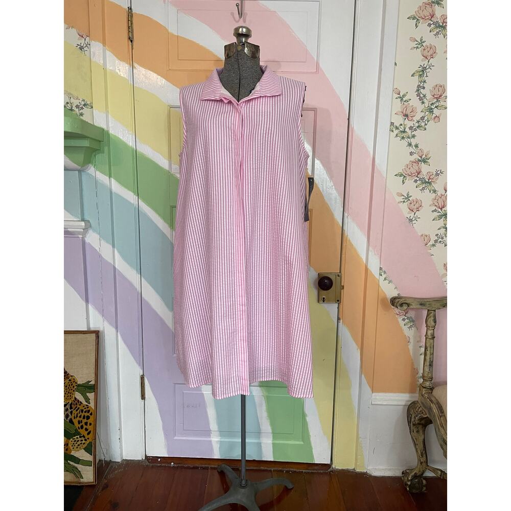 Duffield Lane Pink White Stripe Sleeveless Shift Dress L NWT Preppy